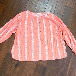 Hydraulic Coral Blouse with White Designed Vertical Stripes size 3X